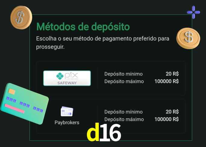 O cassino d16 oferece uma grande variedade de métodos de pagamento